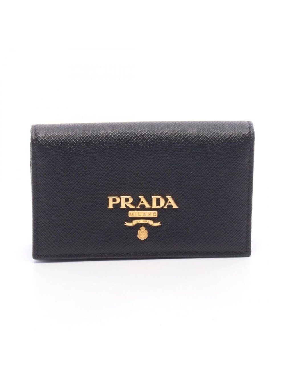 Prada Card Case Metal Logo Black Leather